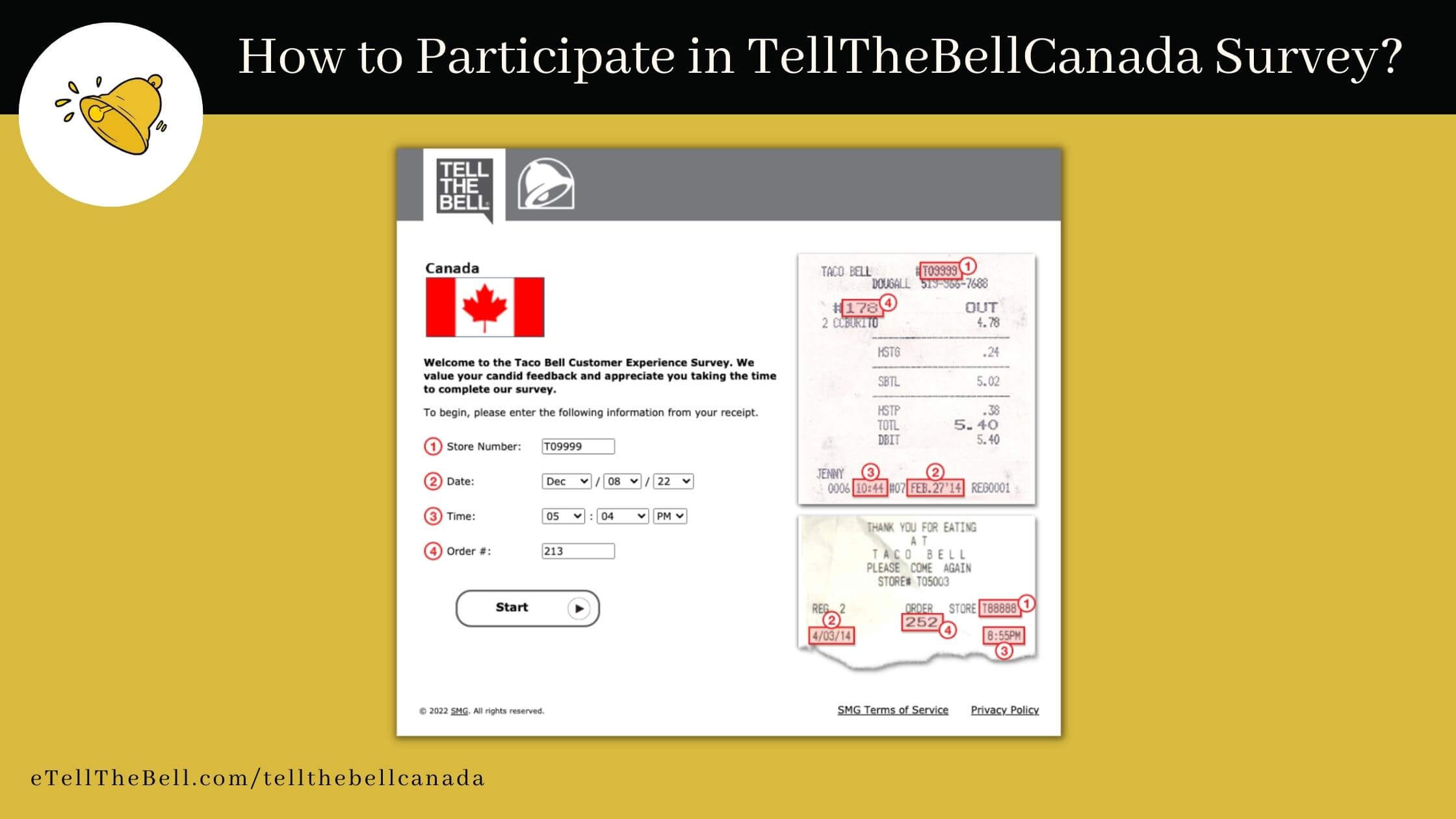 Enter Required Information from Taco Bell Canada Purchase Receipt