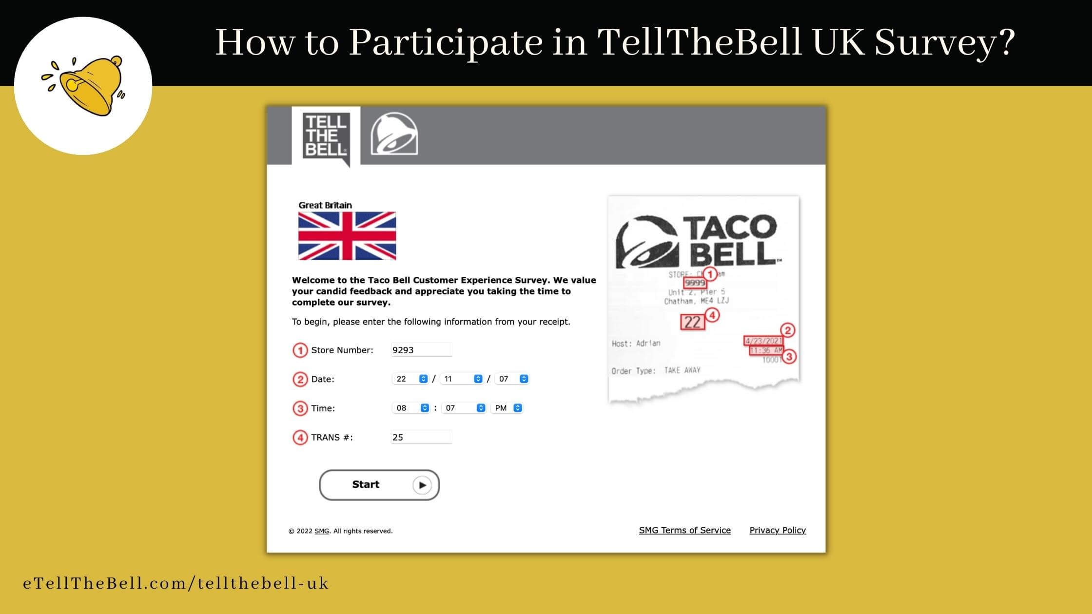 Enter Required Information from Taco Bell UK Purchase Receipt